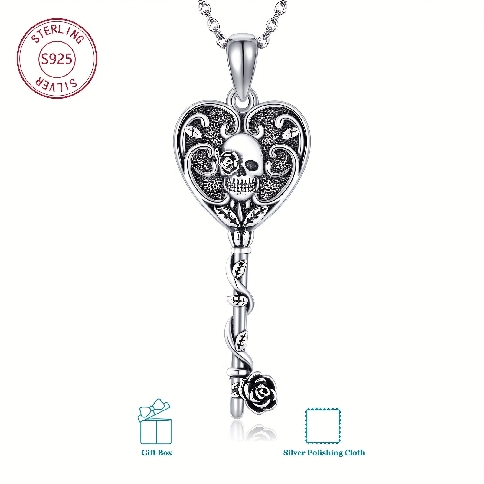 Women's S925 Sterling Silver Skull Key Necklace — Vintage Charm