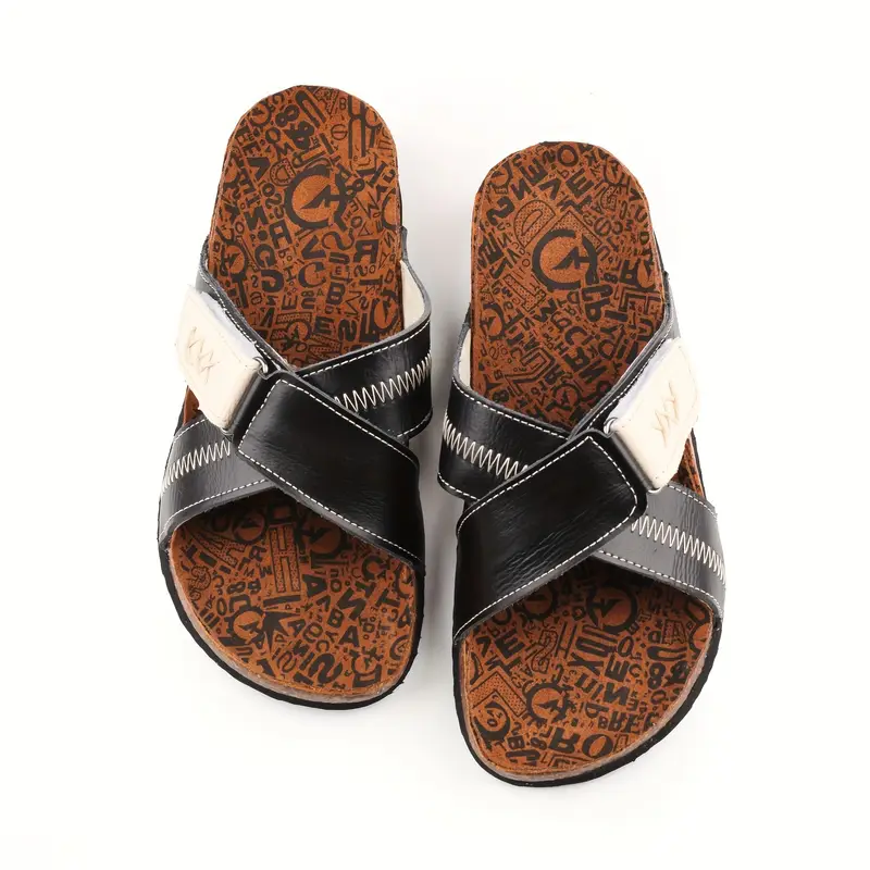 1 pair womens casual beach slides solid color open toe slip on sandals with split upper split leather lining and eva tpr flat sole comfortable and non slip summer footwear Product details 0