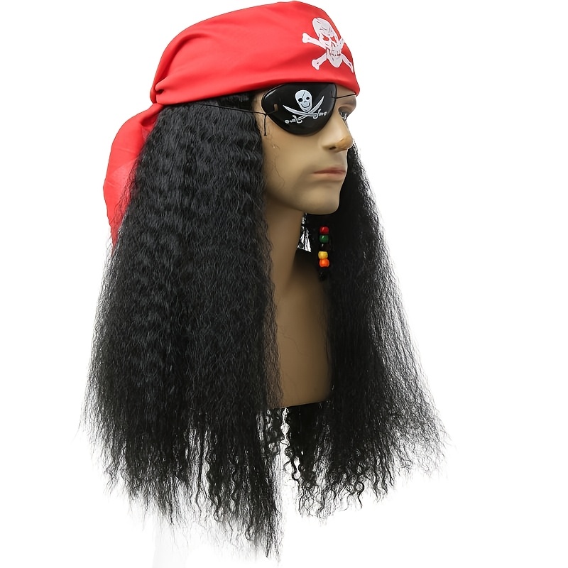   pirate wig suitable for men women black curly   sparrow costume hair unisex role play wig for cosplay themed parties role playing suitable for  
