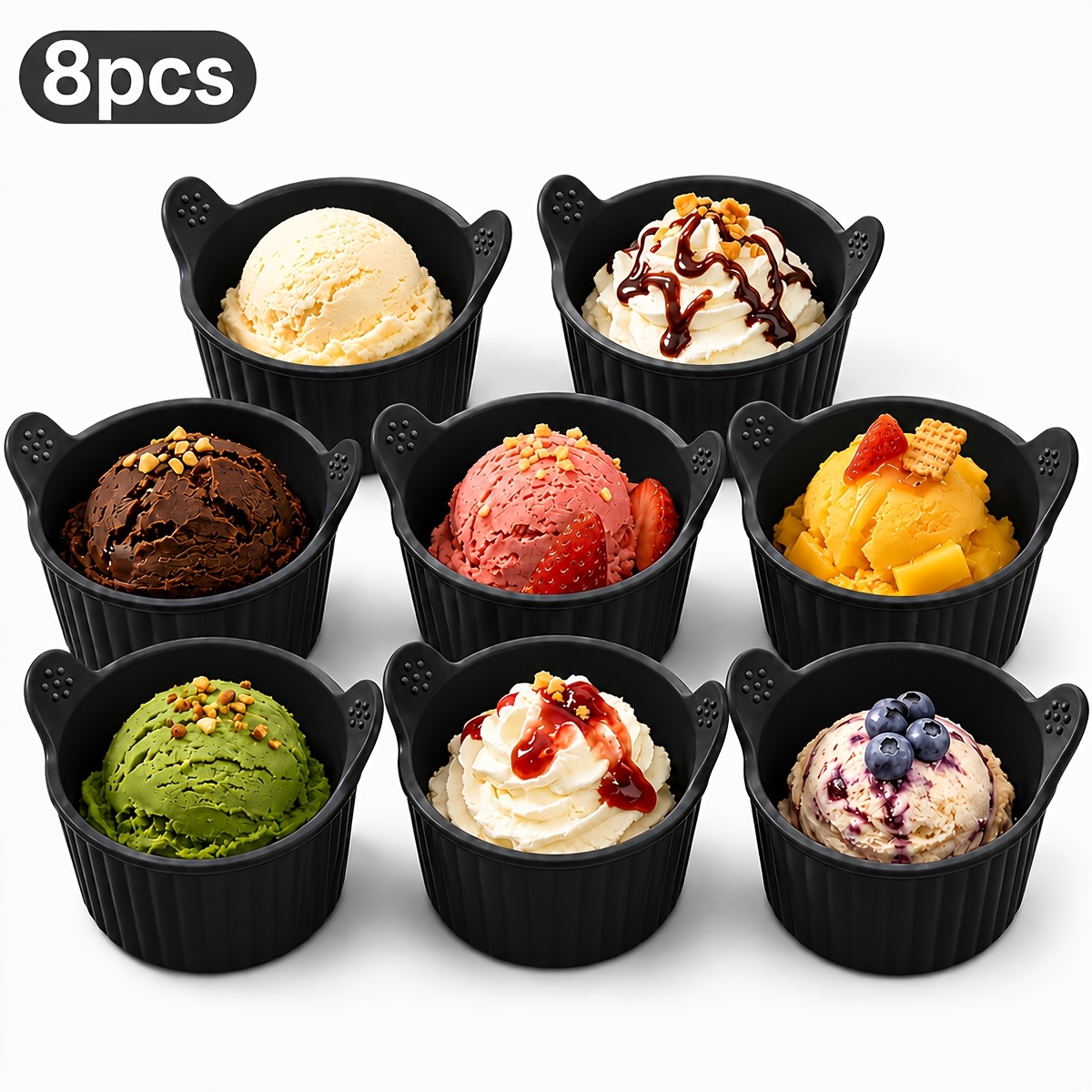 TEMU 8pcs Multi-functional Air Fryer Baking Cups, Made Of Silicone, Ice Cream Cups, Round Muffin Pie Molds, Reusable, Heat Distribution For , With