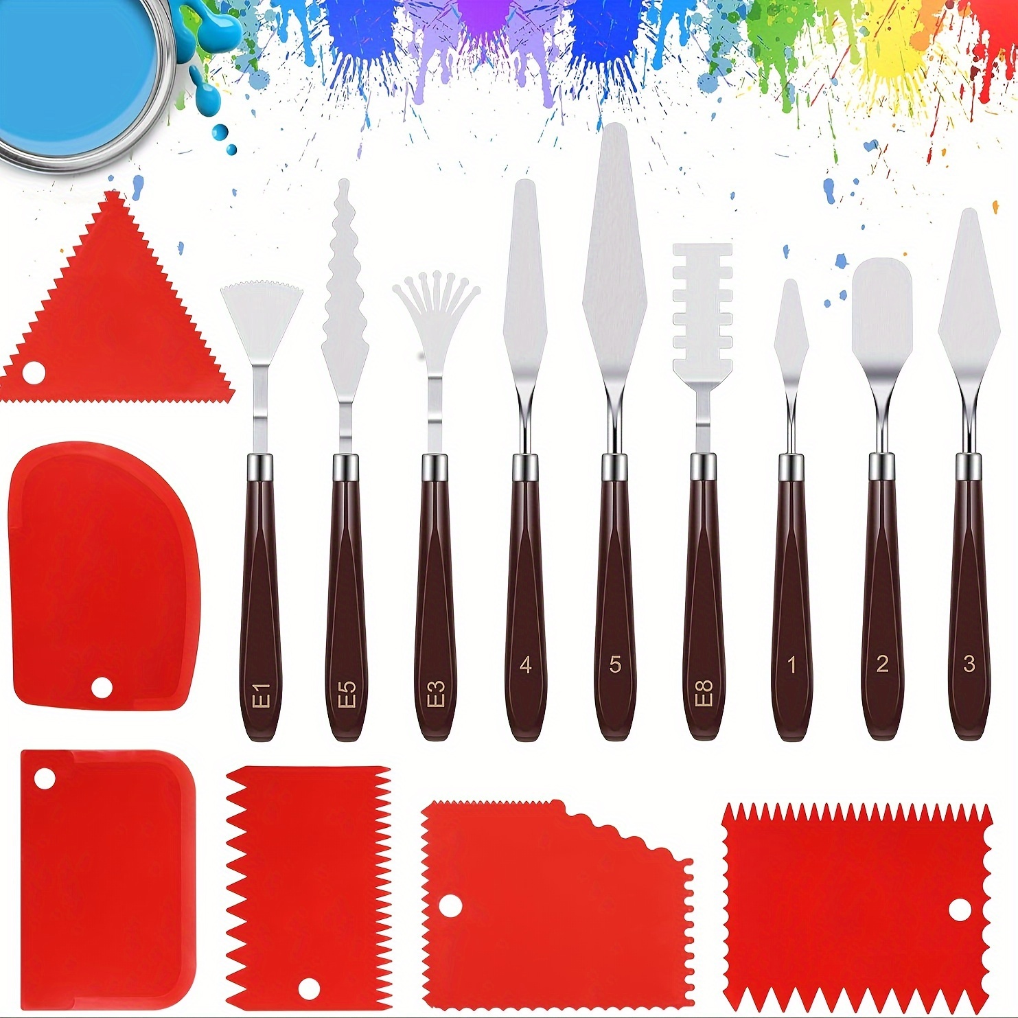 

15pcs Spatula Set Painting, Knife Painting Set, 9pcs Steel Painting Knives And 6pcs Plastic Toothed Spatulas For Texture , , Oil Painting, Gouache