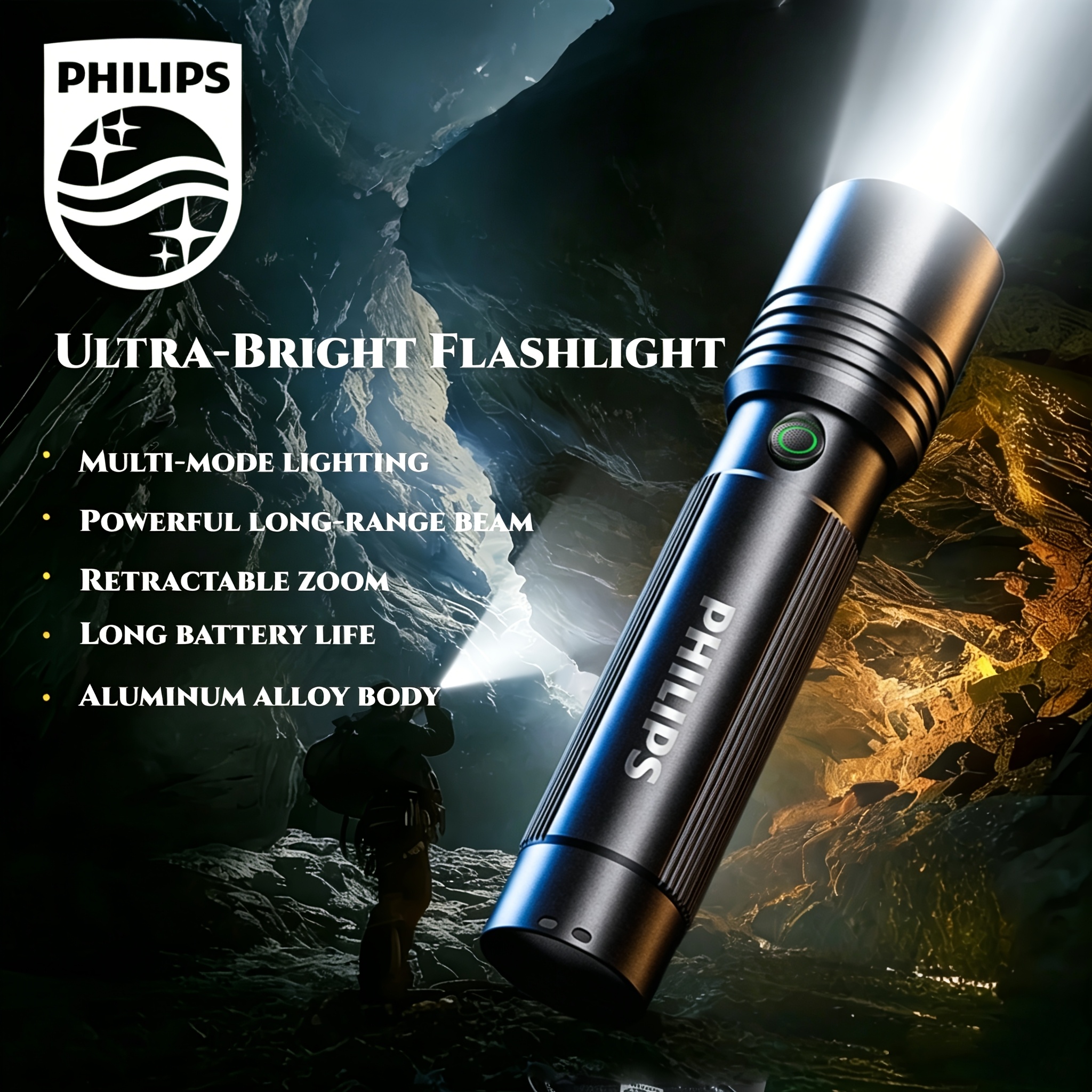 TEMU Rechargeable Flashlight: A High-lumen Led Flashlight Featuring 5 And An Adjustable Beam Focus, Making It Ideal For Camping, Hiking, Emergencies,