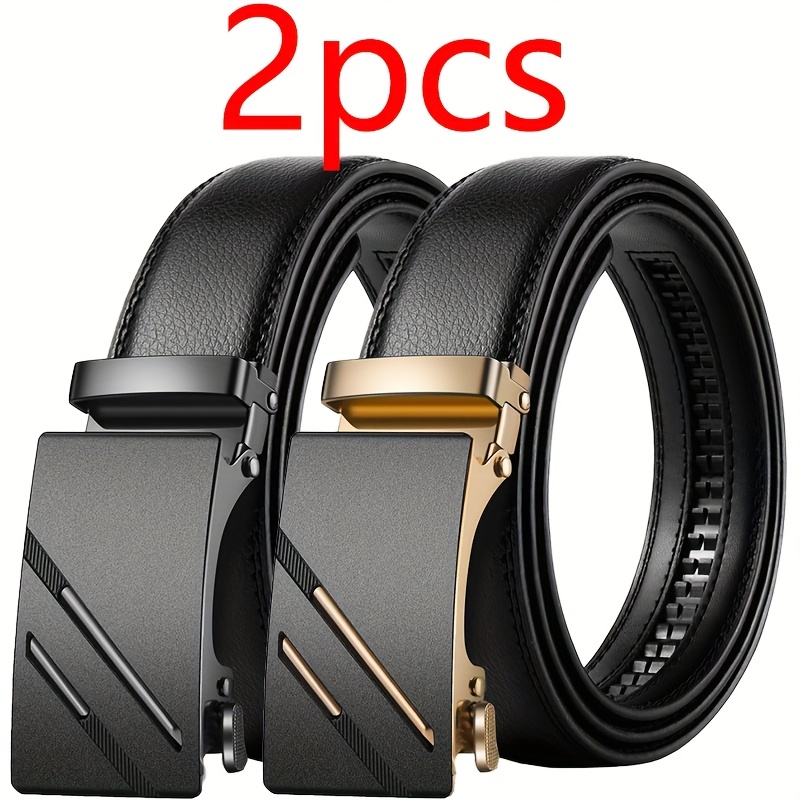 Image of 2pcs Men's Belt Set, Black And Golden Business Belts, Fashionable And Versatile Men's Accessories, Suitable For Daily Wear, Ideal Gift For Elders And