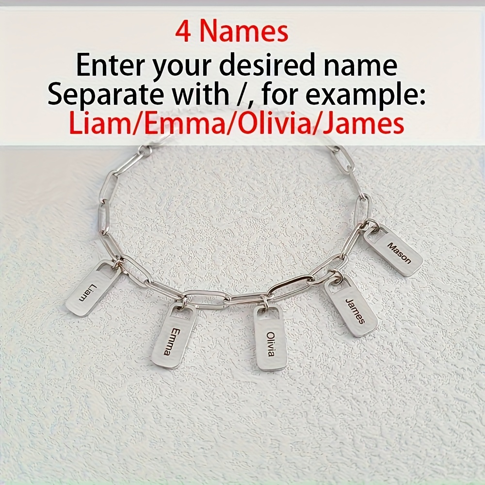 TEMU Pulsera de moda personalizada con etiqueta cuadrada, material de acero inoxidable chapado en oro de , grabable con en inglés, cadena de clip de