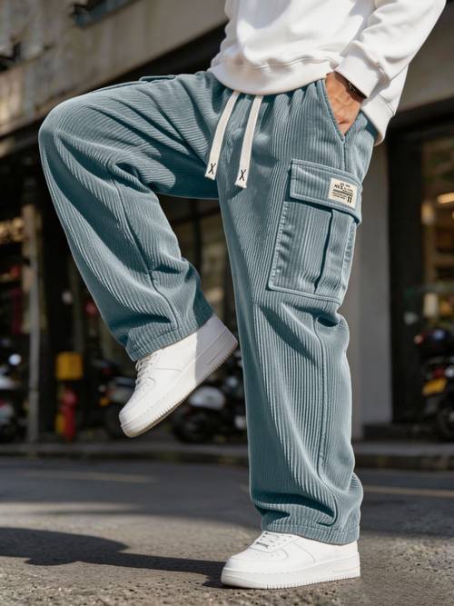 mens corduroy casual trousers machine washable loose fit mens cargo pants mens corduroy long pants mens straight leg trousers perfect for casual wear mens gift