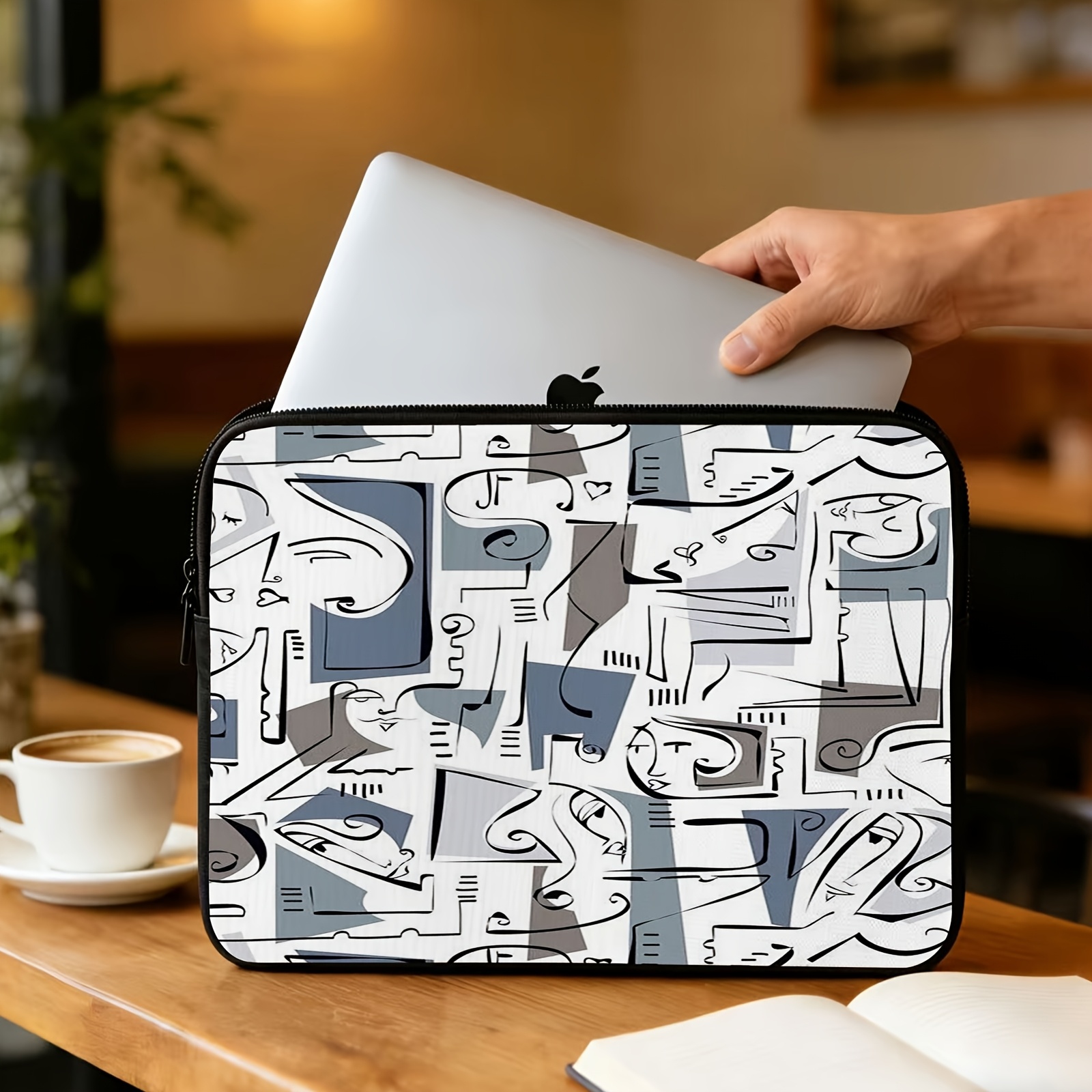 item picture 1pc laptop bag notebook inner bag laptop case 2d flat morandi gray   abstract face full   geometric pattern suitable for 10 inch 12 inch 13 inch 15 inch 17 inch laptops   cover