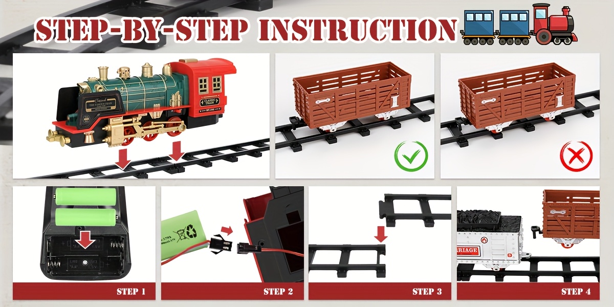 Multi-Item Party Favor Pakcs Christmas Electric Train Set with Steam, Sound And Light, Remote Control Train Toys with Locomotive Engine, Cargo Cars Tracks, Rechargeable Party Toy Train for Kids Boys 3+ Year Old