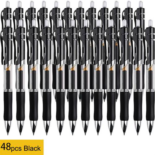 imagen del artículo set de 48 bolígrafos push gel transparentes, punta de 0.5 mm, escritura - ideal para oficinas y escuelas, a clases, uso y exámenes. ¡ ! (negro, , )