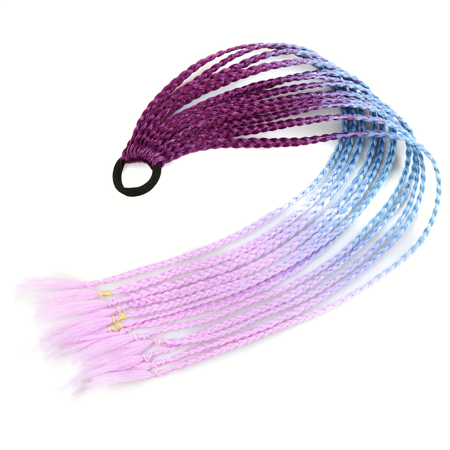 Elastic Rubber Band Hair Extensions For Women Featuring A Synthetic Gradient Color Braided Ponytail