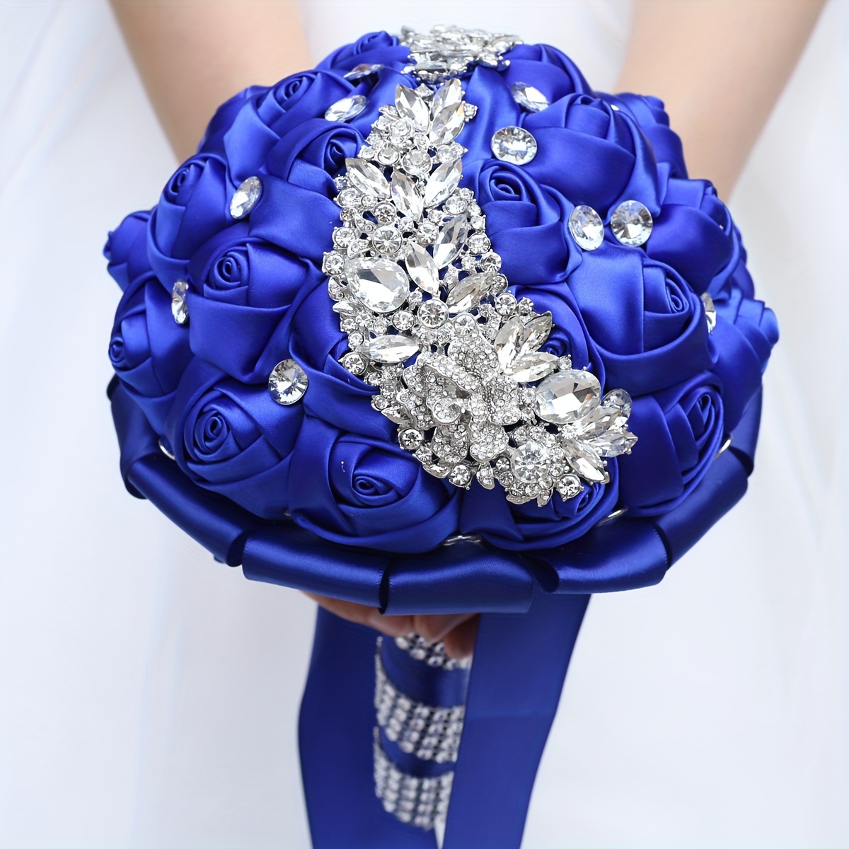 zamonaviy to'y buketi, yaltirab turadigan kristallar, polyester va spandex bilan, qo'l bilan ushlash uchun to'y gulchambari, w445 tafsilotlari 25