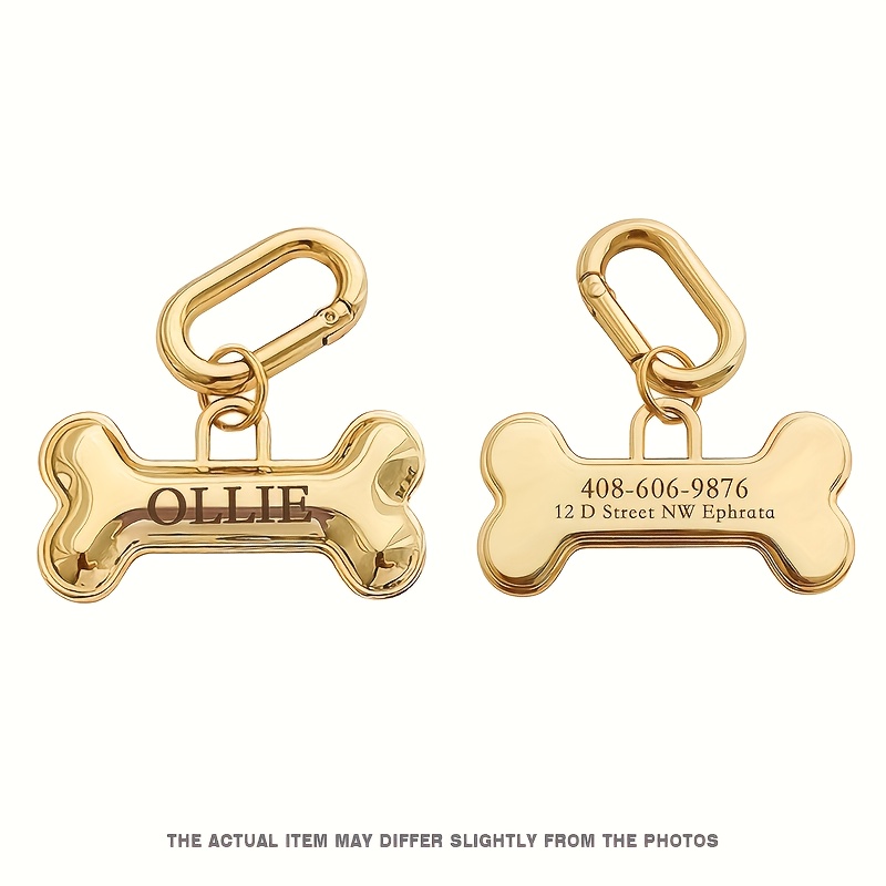 TEMU 1 Custom Laser Engraved Anti-lost Dog Tag, Personalized 3d Bone-shaped Pet Id Tag, Engravable With Name, Phone Number, And Address, Durable