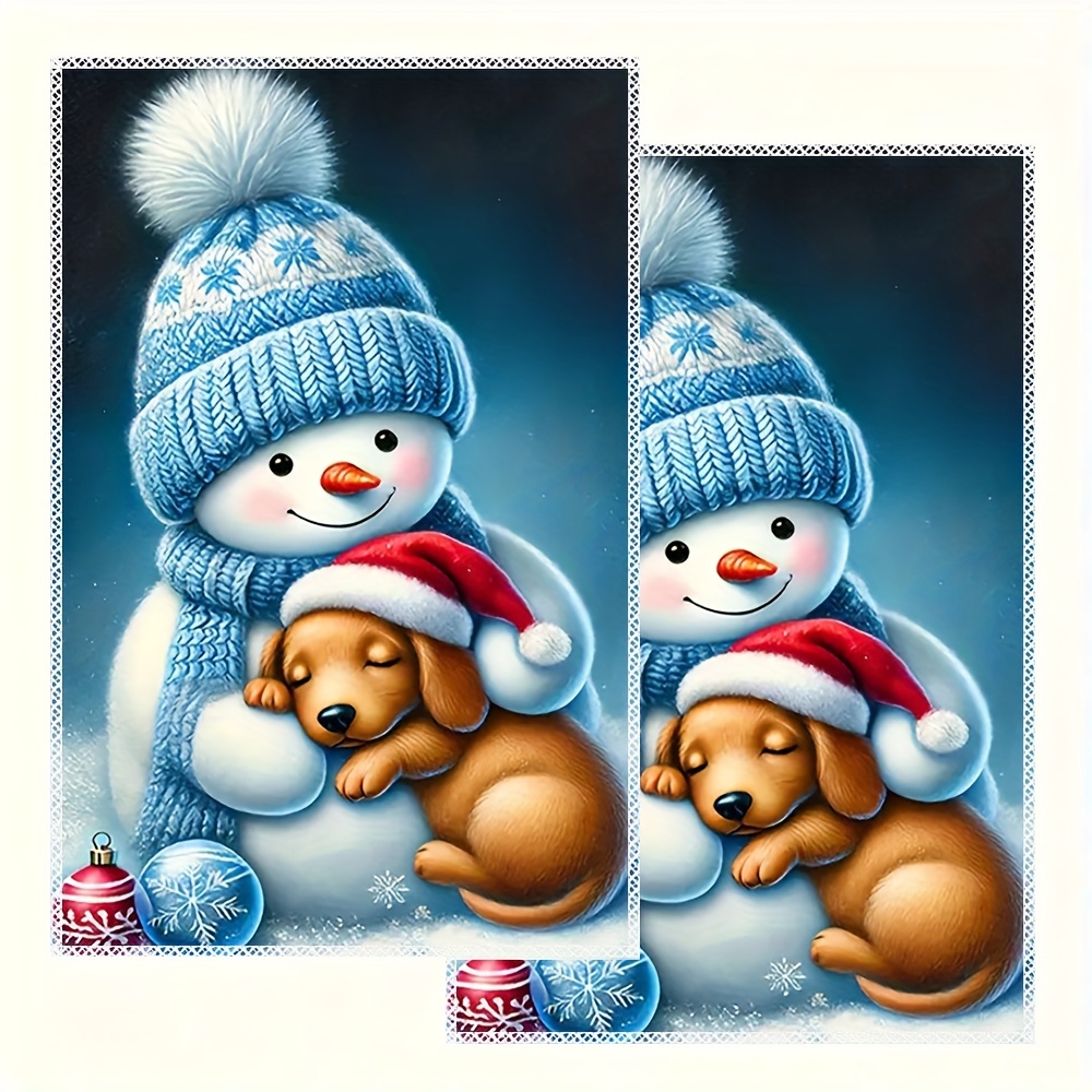 

2-pack Vintage Christmas Kitchen Towels - 16x24 Inch Dachshund & Snowman Single-sided Print Polyester Dish Cloths, Machine Washable, Cartoon Themed Woven Dish Towels For Home Décor & Party Supplies