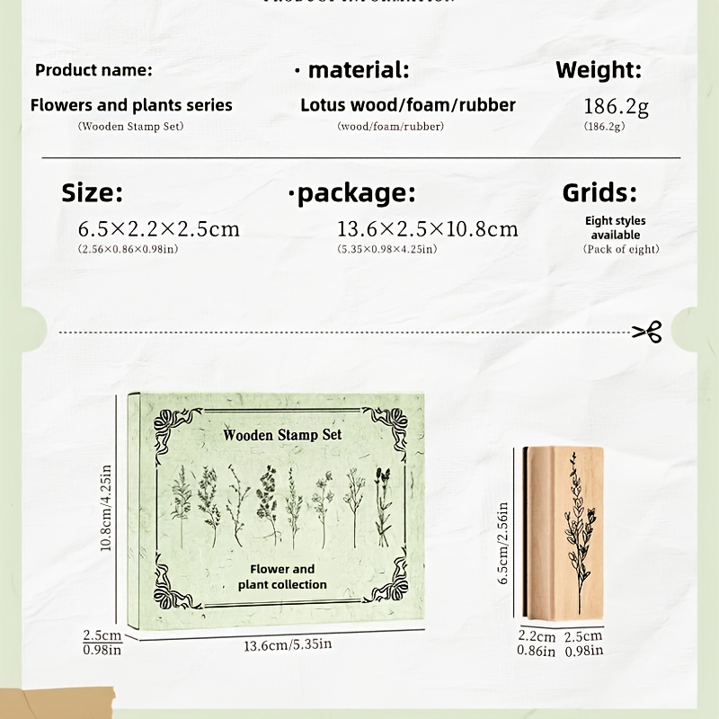 TEMU 8pcs Vintage Botanical Stamp Set, Floral And Leaf Stamps, Journal Decoration Stamps, Diary Stamps, Wooden Stamps, Handmade Diy Stamps, Artistic