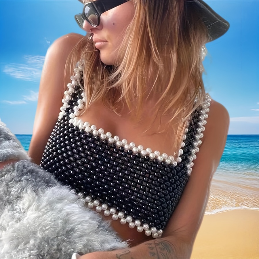 adjustable beaded body chain bra women sexy sleeveless crop Temu