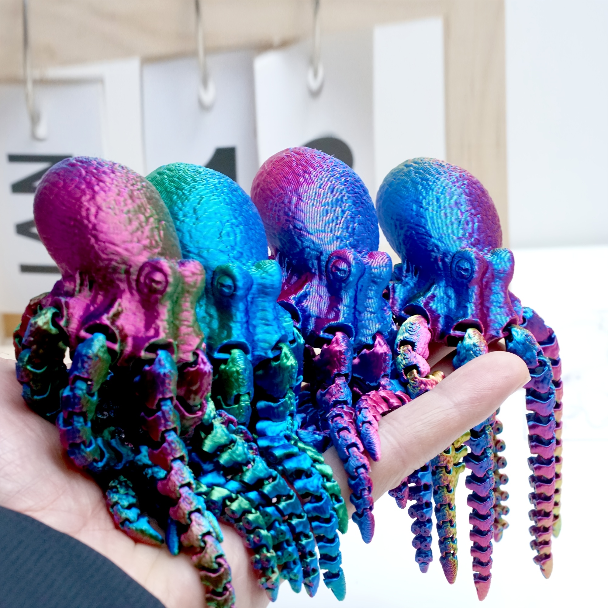 TEMU 4pcs/set Random Color Articulated Octopus Figurines, 3d Printed Flexible Joint Collectible Toys, Decor Desk Ornaments, Soft Body Animal Statues,