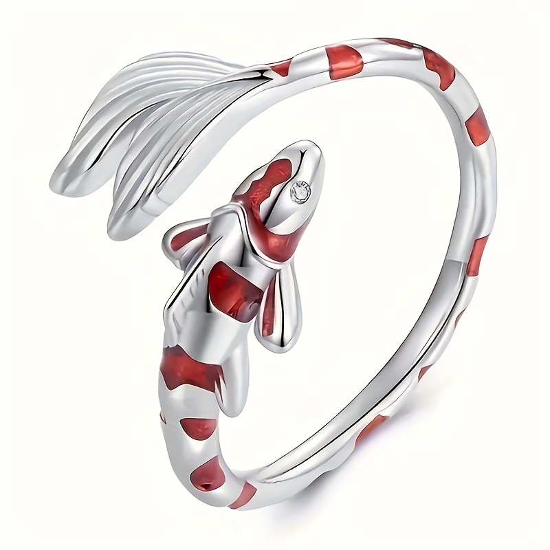 Creative Red Enamel Koi Open Adjustable Ring - Birthday Gift For Girls