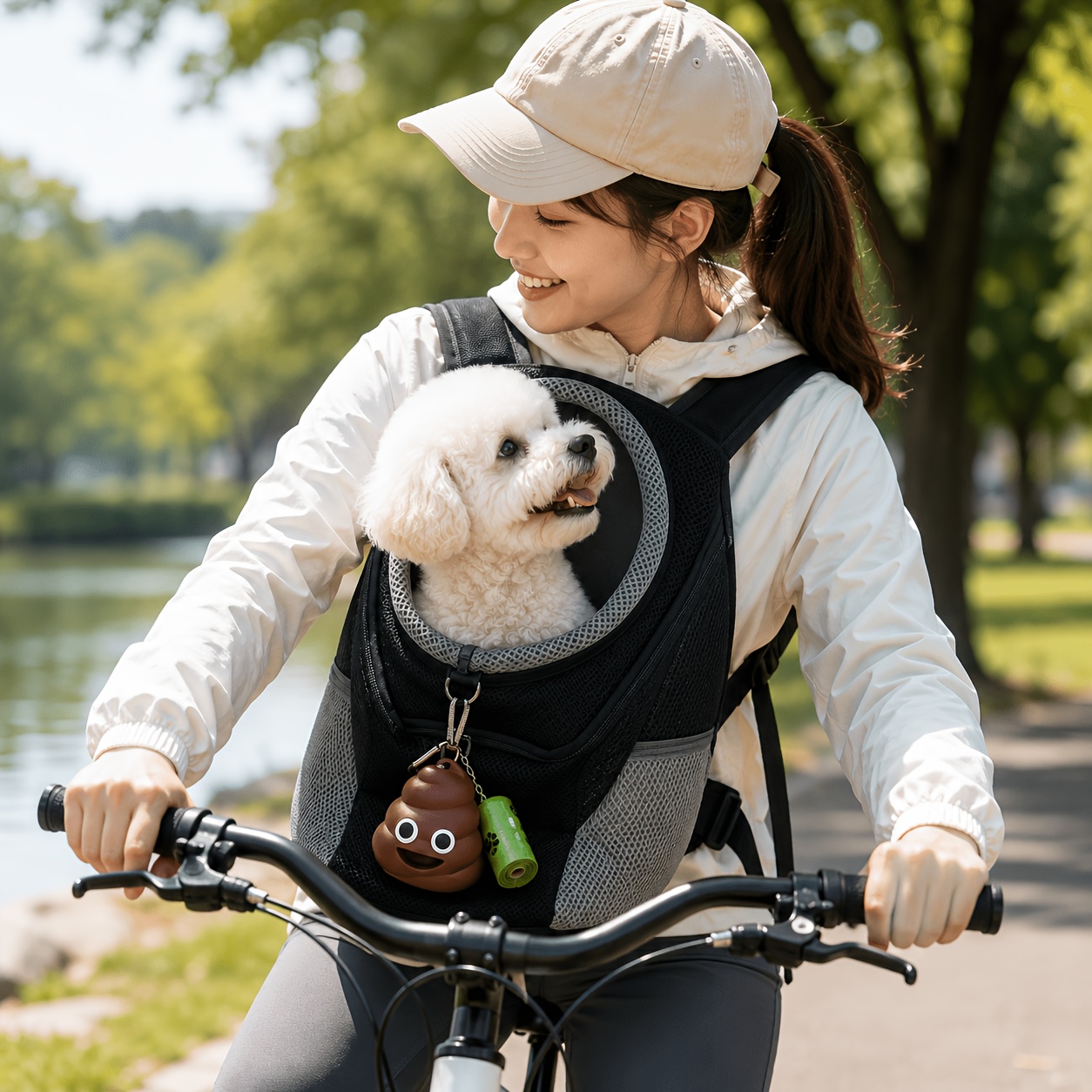item picture 3pcs set small pet dog backpack divider waste bags expandable cat backpack breathable   carrier suitable for cats kittens and small dogs large capacity portable and foldable cat backpack ideal for travel and hiking black