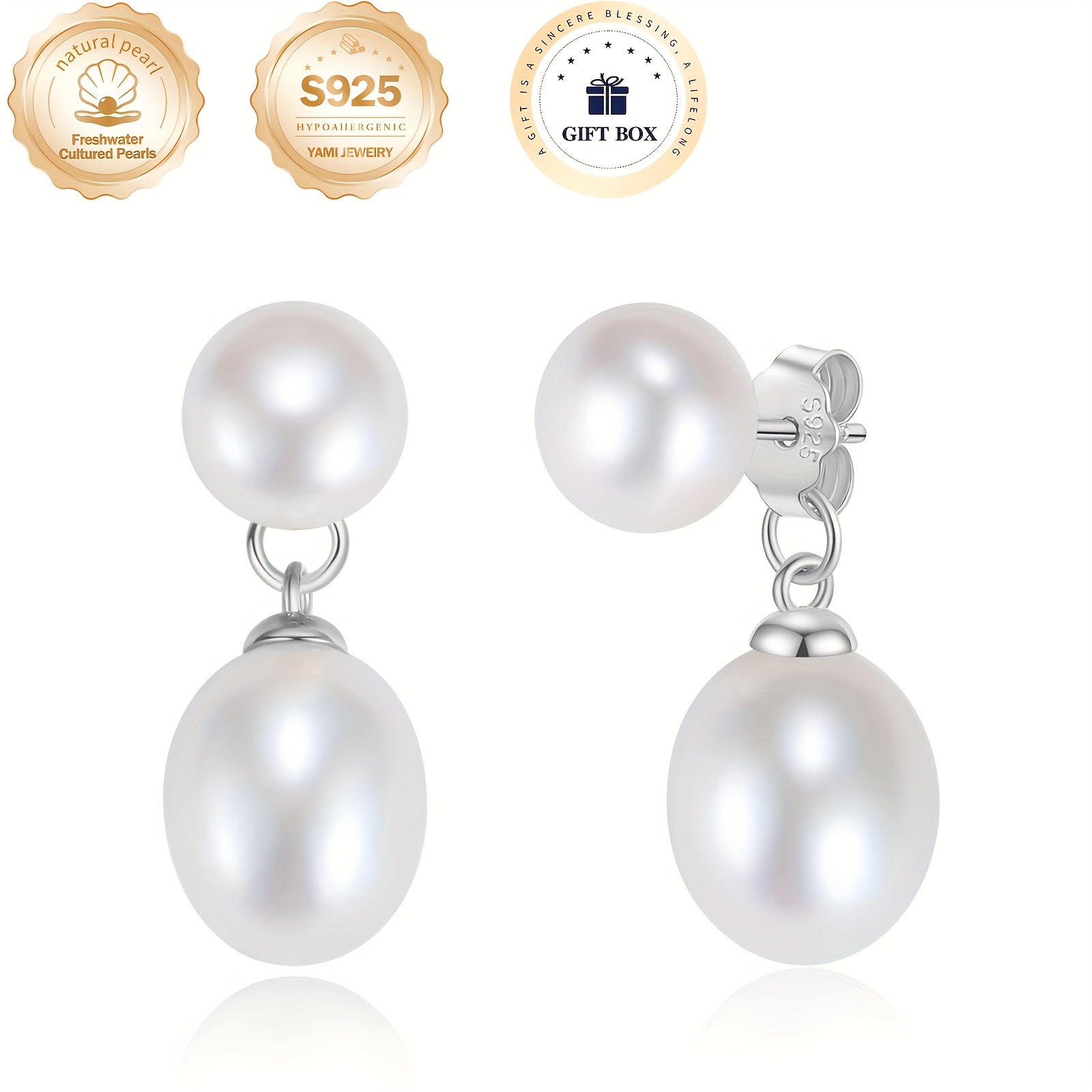 Image of Yami Drop Earrings, Freshwater Cultured, 925 Silver Allergy-free Pendant Earrings, Elegant Jewelry Gift.