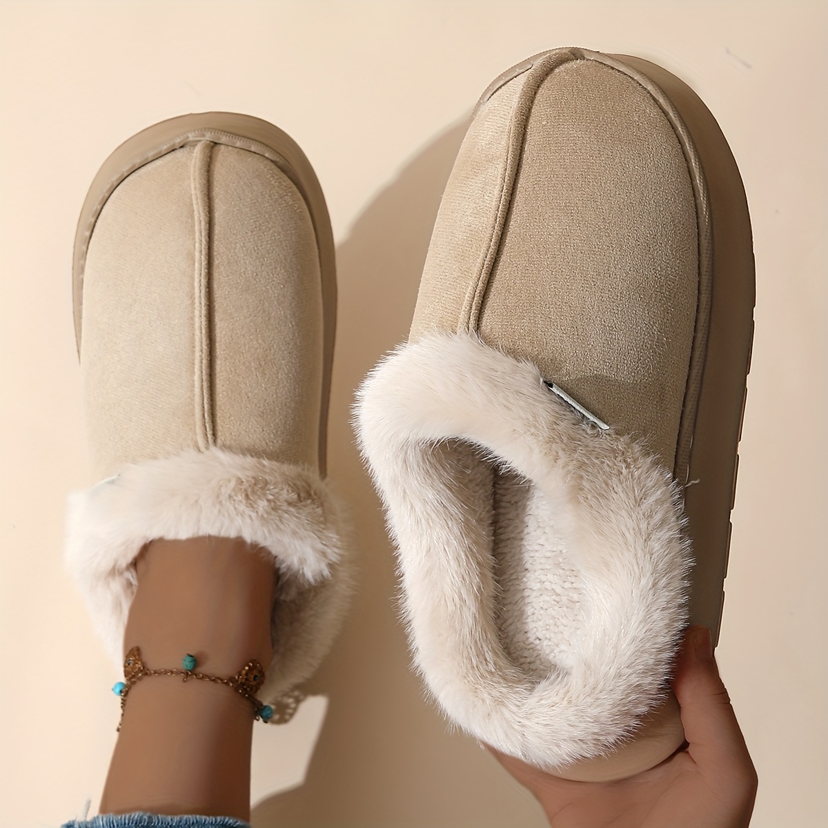 Image of Autumn Winter Comfortable Fashion Short Furry Mouth Slippers, Women Shoes