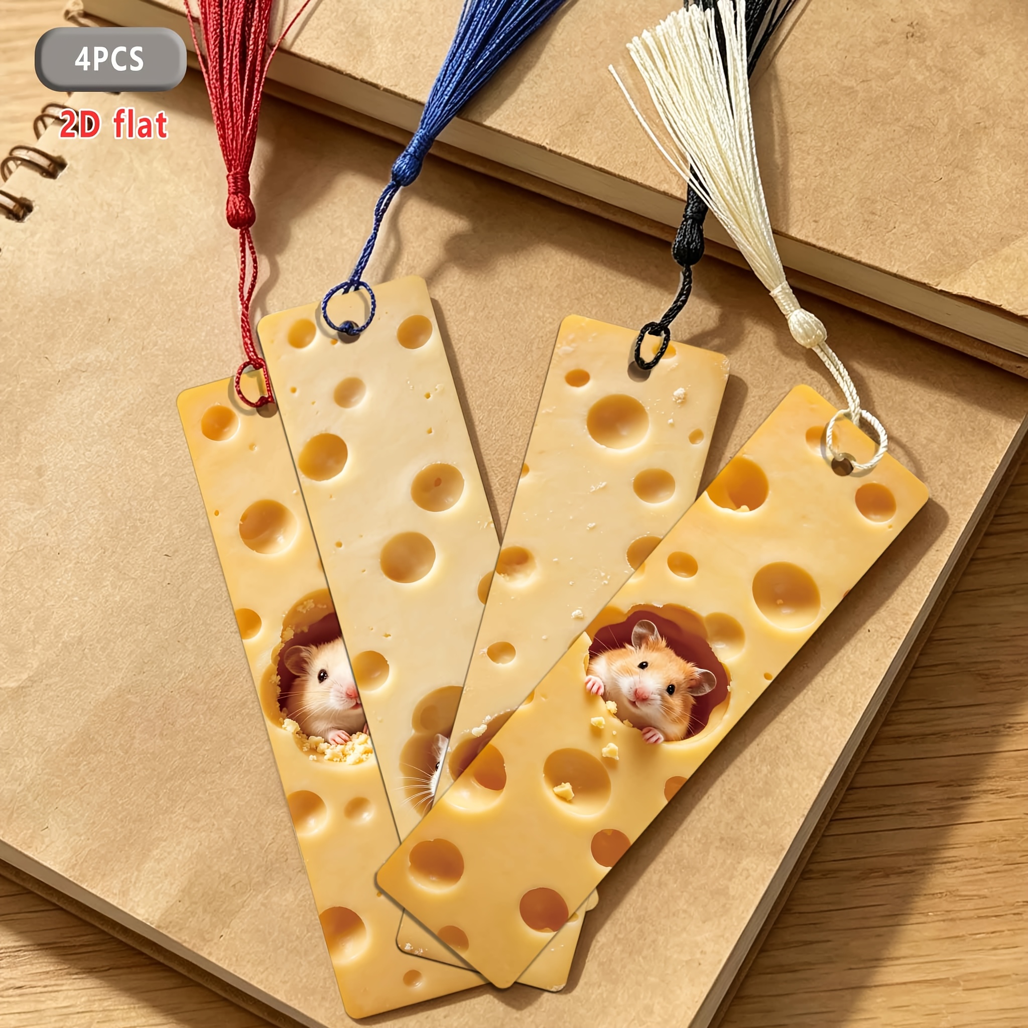 TEMU Set segnalibri con e formaggio, confezione stampata 2D piatta, con nappa, idea regalo per dei libri, insegnanti e studenti