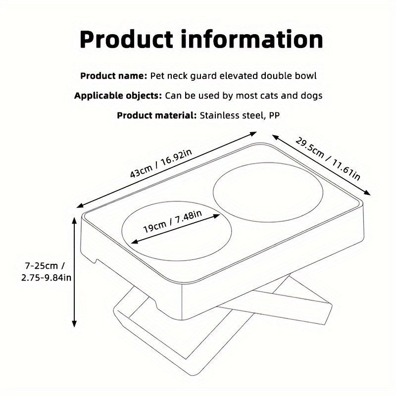 Support réglable pour gamelles avec 2 bols en acier inoxydable – Station d'alimentation surélevée anti-bascule avec protection cervicale, design intégré nourriture et eau pour chats et chiens, matériau plastique durable