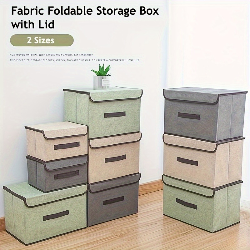 

Set Of Multipurpose Fabric Foldable Storage Boxes With Lids, Rectangular Non-waterproof Organizer Bins For Dorm & Home - Assorted Sizes, Versatile Use, Easy Closure