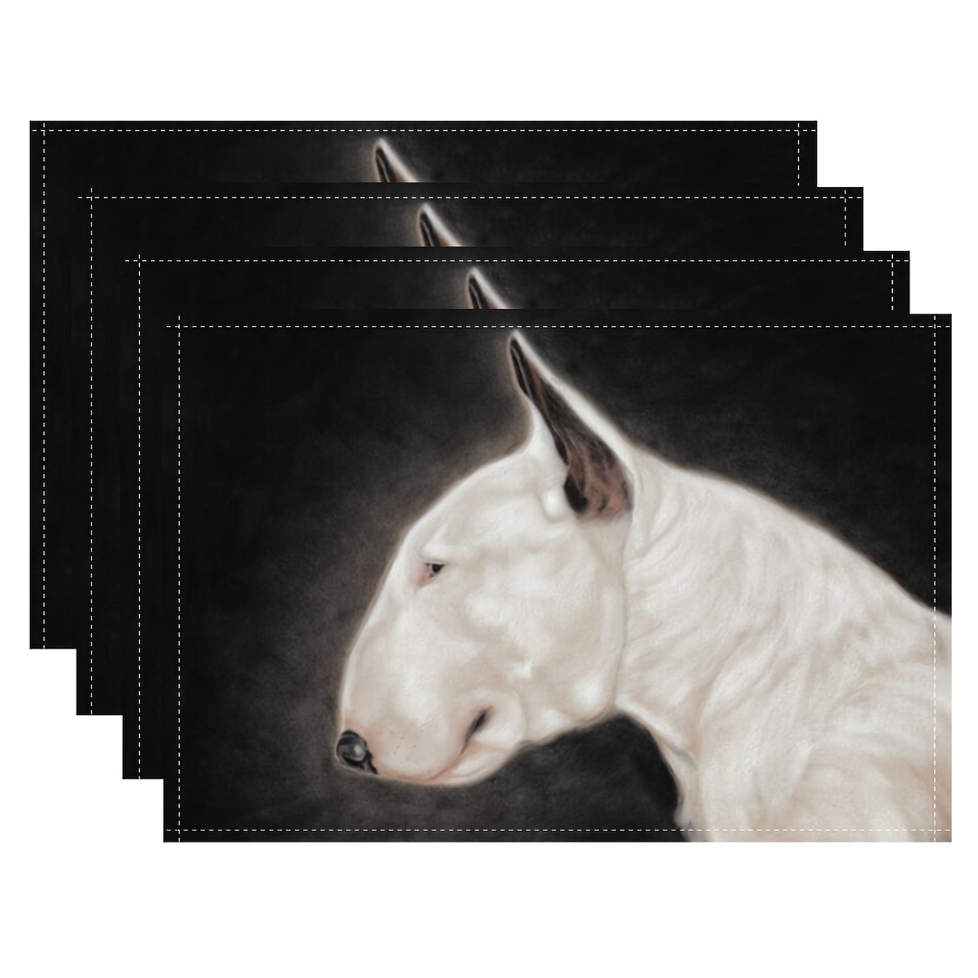 

4-pack English Bull Terrier Dog Placemats - Linen Table Mats 12x18 Inch - Machine Washable, Woven Rectangle Dinner Place Mats For Indoor And Outdoor Use