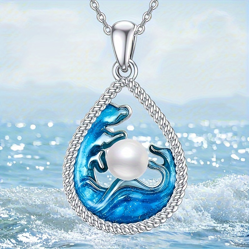 

Wave Necklace Blue Ocean Wave Pendant Necklace For A Friend's Anniversary Birthday