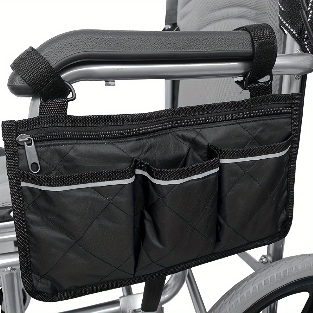 

Reflective Wheelchair Armrest Storage Bag With Closure - Polyester, Tsa Approved, In Gray, Purple, Blue, Burgundy, Black