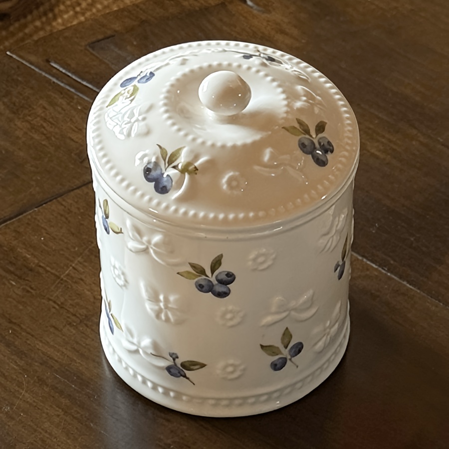 TEMU French Relief Floral Ceramic Jar, Bathroom Desktop Swab Dental Floss Storage Jar, Scented Candle Jar, Covered Storage Container, Home Decor