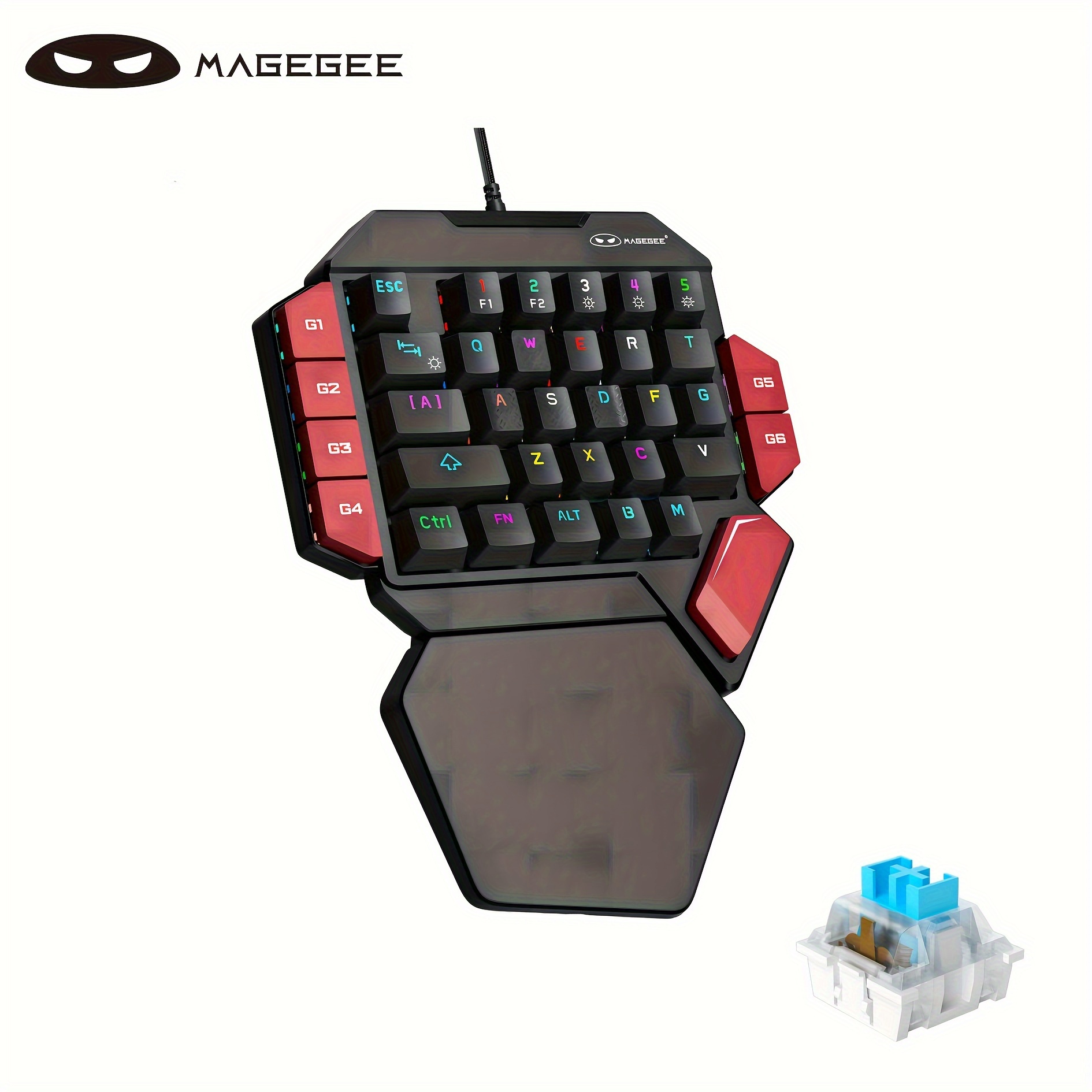 

Magegee 1 Handed Professional Gaming Keyboard, Rgb Backlit 35 Keys Mini Wired Mechanical Keyboard With Blue Switch For Pc Gamer, Support 6 Macro Keys
