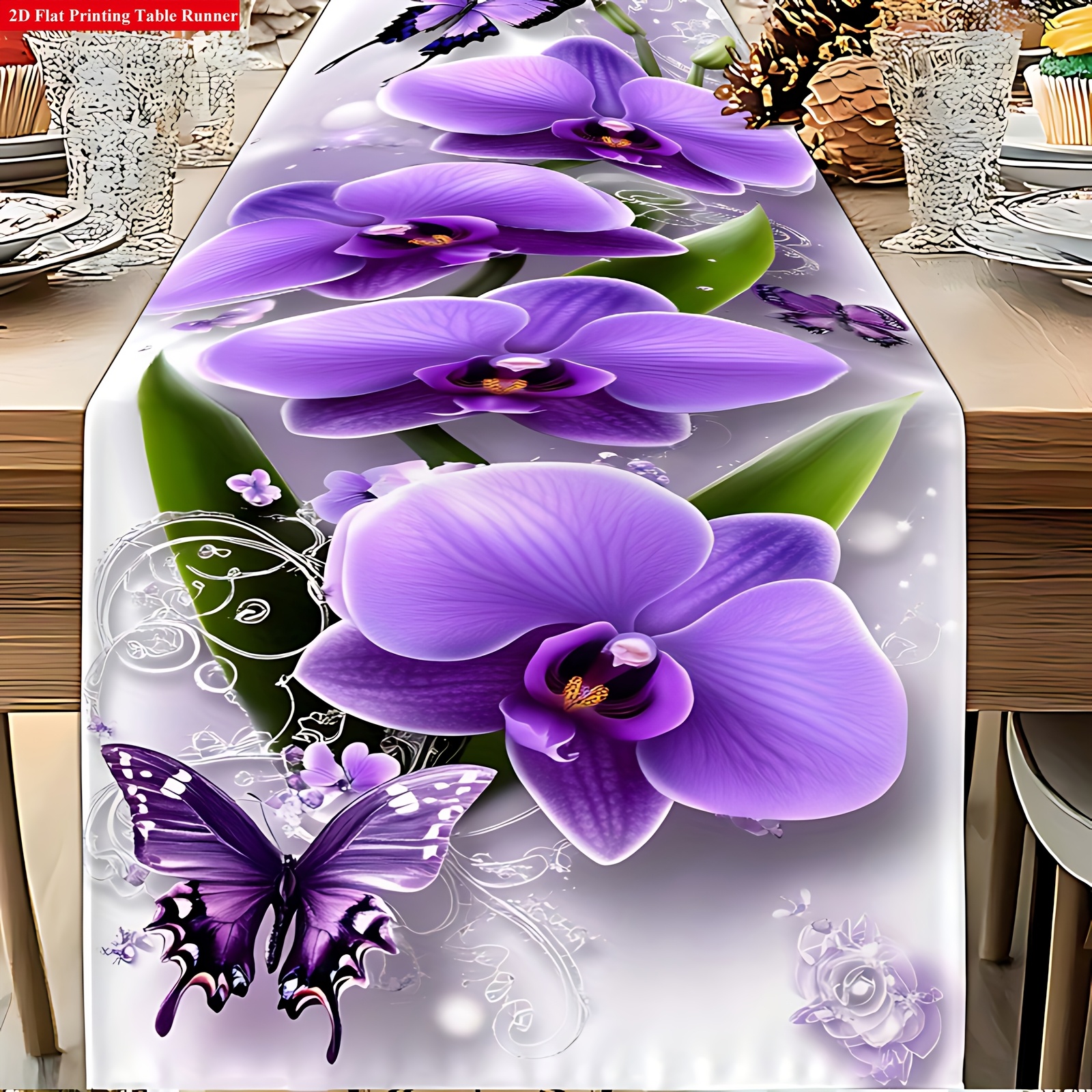 Image of 1pc, Purple Floral Table Runner, Elegant Romantic Decorative Fabric, Exquisite Flower And Design, Enhancing And Aesthetic For Living Room Or Coffee Table
