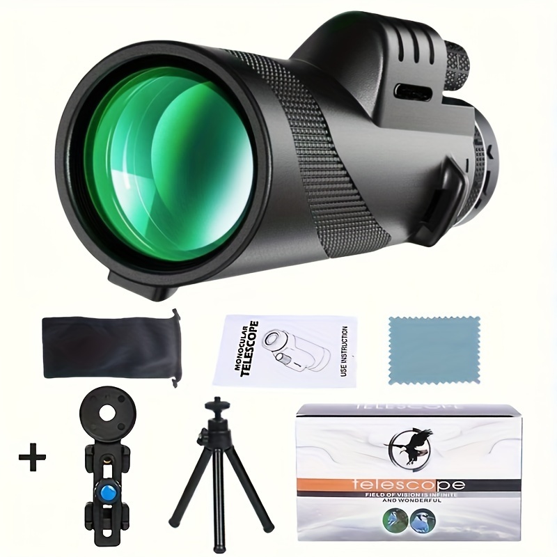 Telescopio monocular de 80 x 100 para teléfono inteligente, monocular de  alta potencia para adultos con adaptador para teléfono inteligente y  trípode