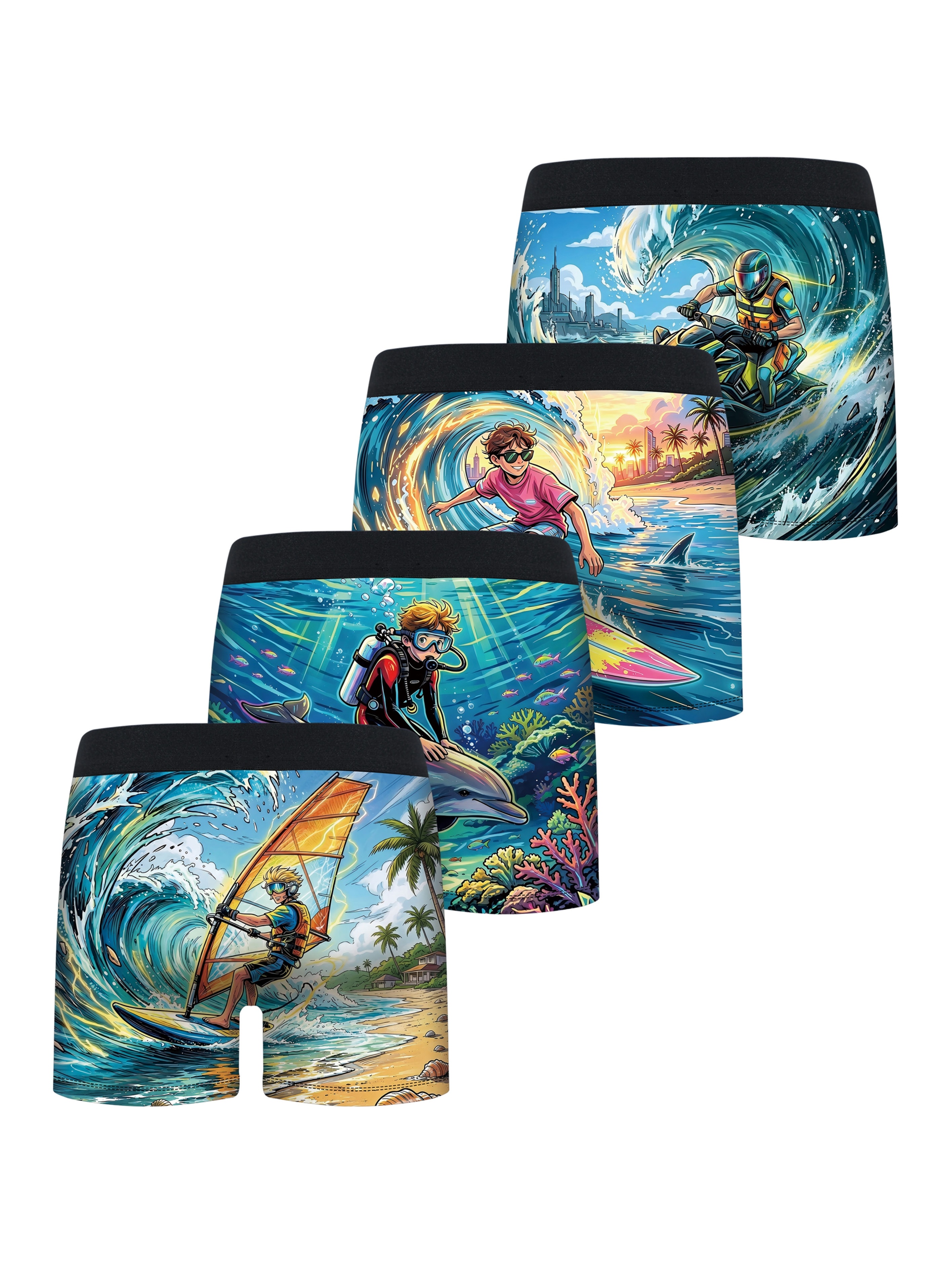 4pcs boys all   boxer briefs seaside   print 95 polyester 5 elastane soft breathable half   kids underwear for 5 15 years  