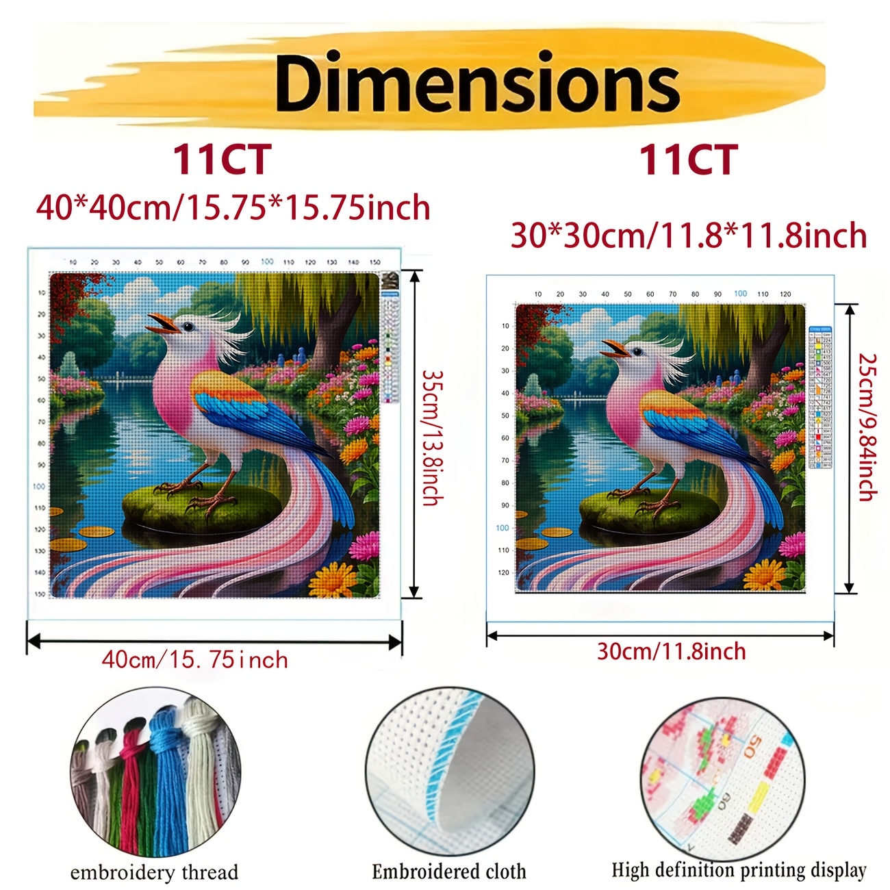 Cross Stitch Printed Kit, Frameless Feathered Divine Bird Design