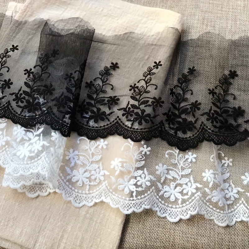 

Embroidered Lace Trim 15cm Wide For Curtains, Sleeves, Diy Clothing Decoration - White, 1 Yard