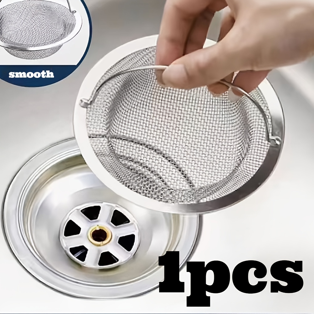 Juego de filtros para fregadero de acero inoxidable con múltiples capas de malla fina que intercepta eficazmente el pelo, restos de comida y otros desechos. Es adecuado para salidas de desagüe de cocina y baño y es un accesorio práctico y esencial para prevenir obstrucciones en las tuberías
