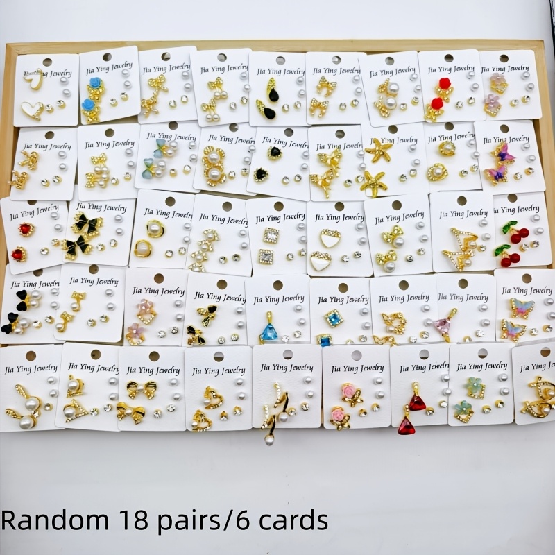 TEMU 18 Pairs/6 Cards Random Style Niche Design Exquisite Stud Earrings, Versatile Ear Accessories For Daily Commuting/dates & Parties/vintage Vibe,