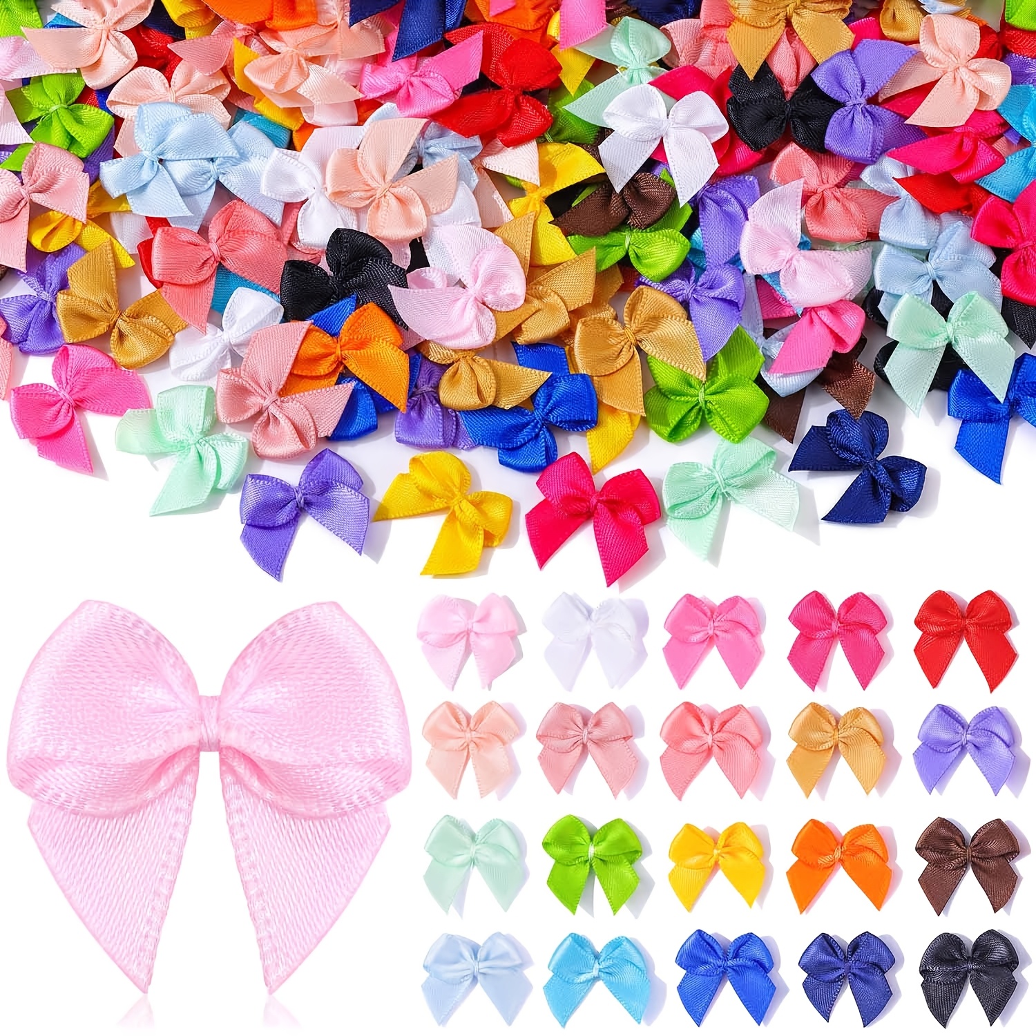 TEMU 220pcs Multicolor Mini Bows For Crafts, 1-inch Fabric Small Bow Decorations, Satin Ribbon Bows For Clothing Embellishments, Christmas Tree Bows