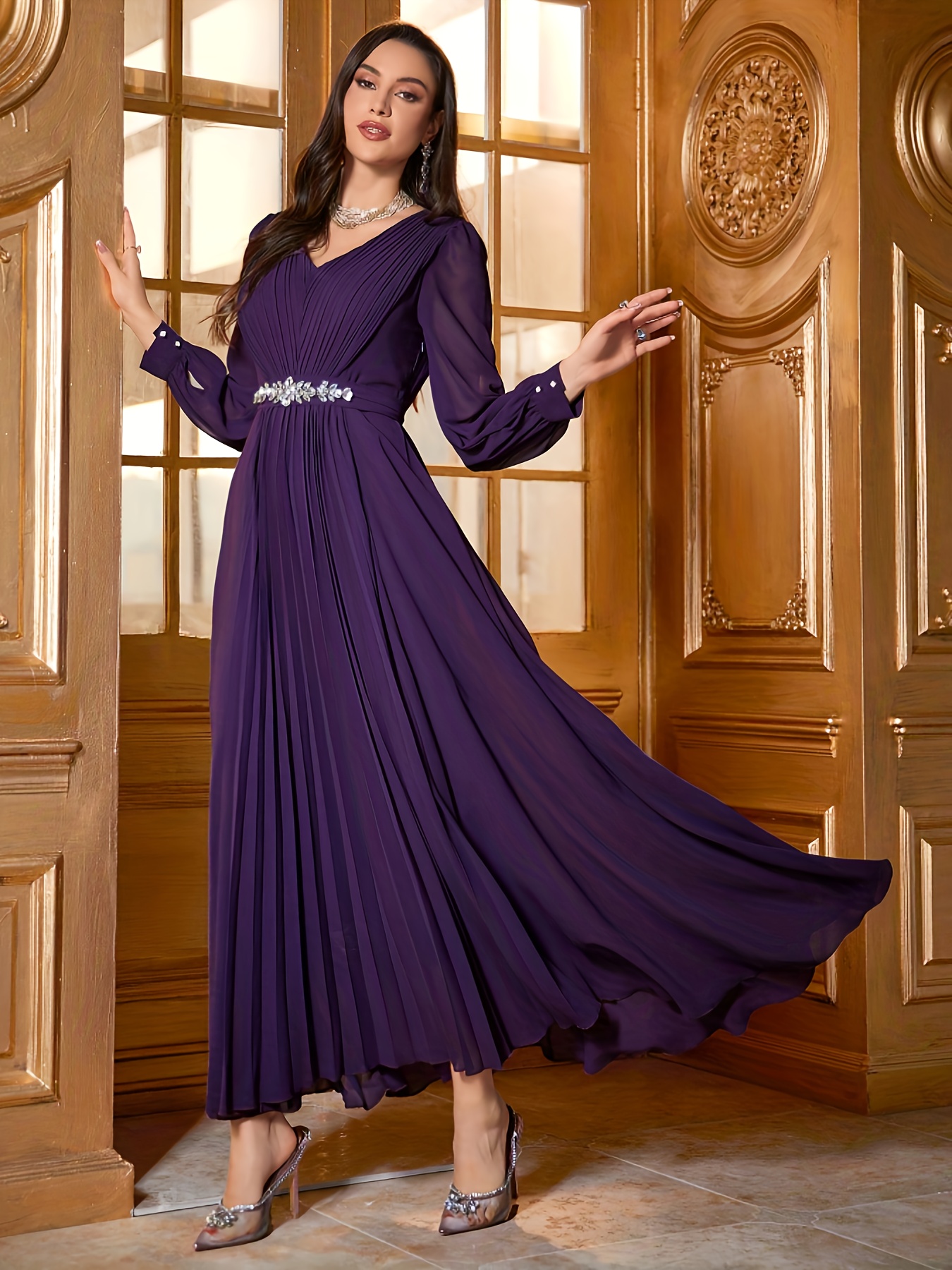 slim fit dress slacks Lavender chiffon gown online – Lea Clothing Co main image 0