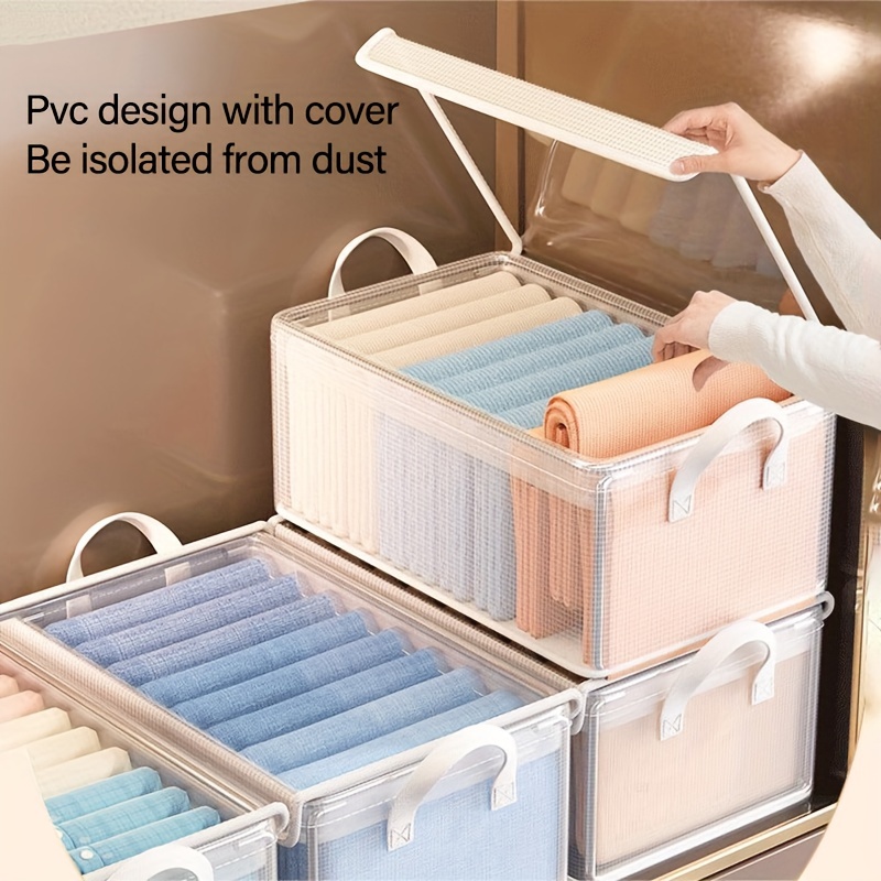 

1pc Large Capacity Pvc Clothing Storage Box With Lid, Home Dormitory Dustproof Organizer, Foldable Wardrobe Organizer For Clothes And Trousers, Multi-purpose Sorting Case