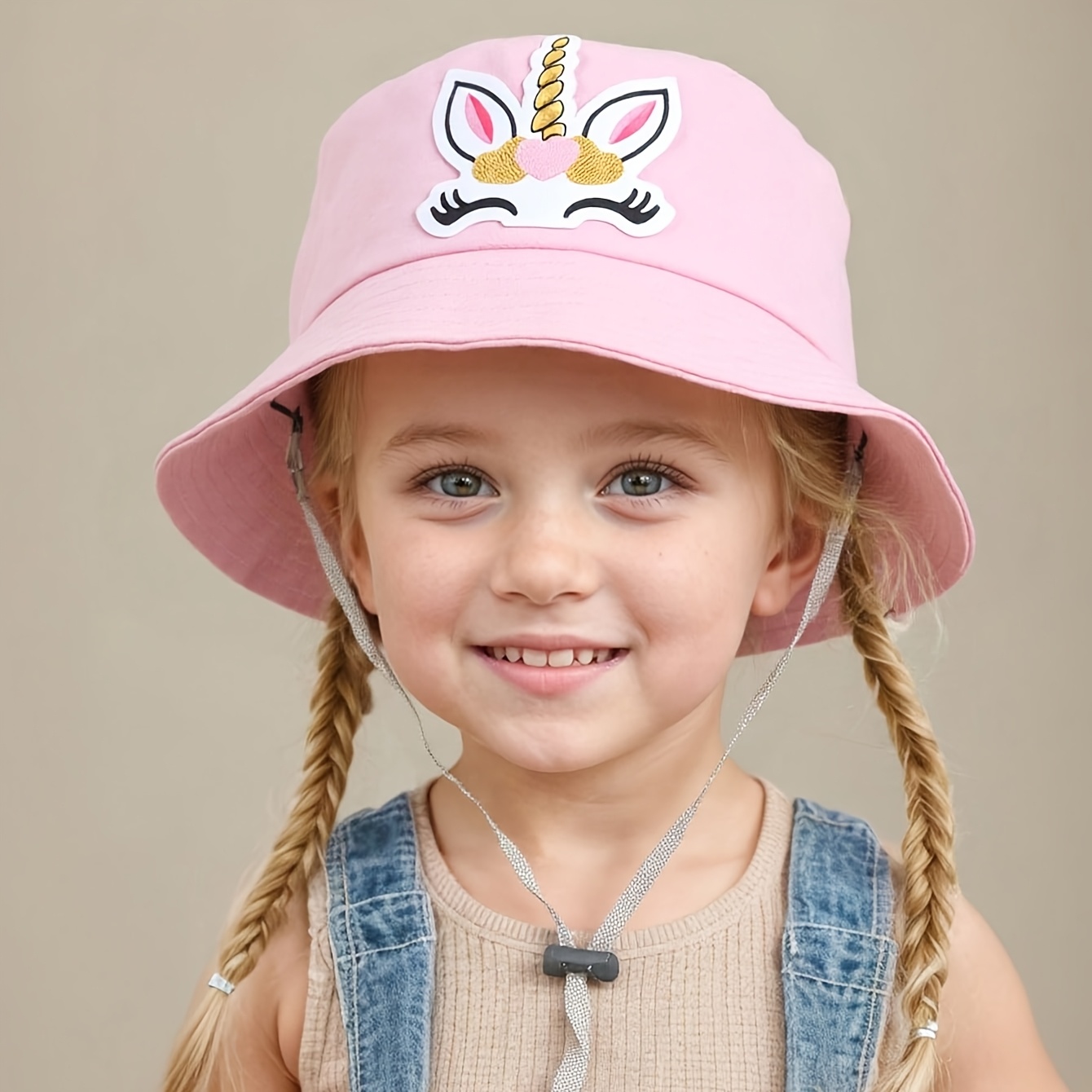 Image of 1pc ' Large Size New Cartoon Unicorn Spring Summer Cute Sunshade Hat, Thin Bucket Hat With Adjustable Headband And Drawstring