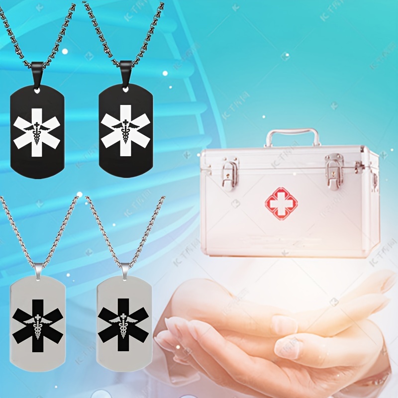 Custom Alarm Necklace ID Name Phone Number Initials Pendant Necklace Men