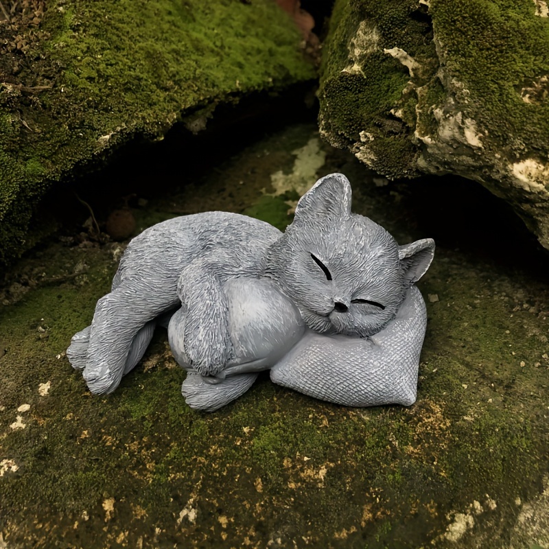 

Sleeping Cat Resin Sculpture: A Feline Memorial For Indoor Or Outdoor Display - Suitable For Pet Lovers And Garden Enthusiasts