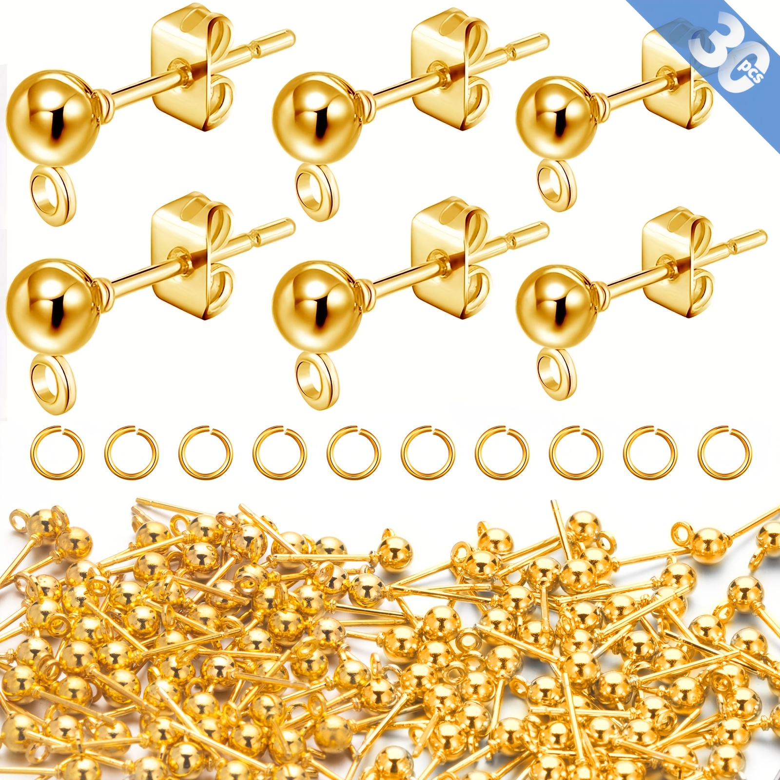 30pcs Earring Stud Additions with Posts and Jump Rings