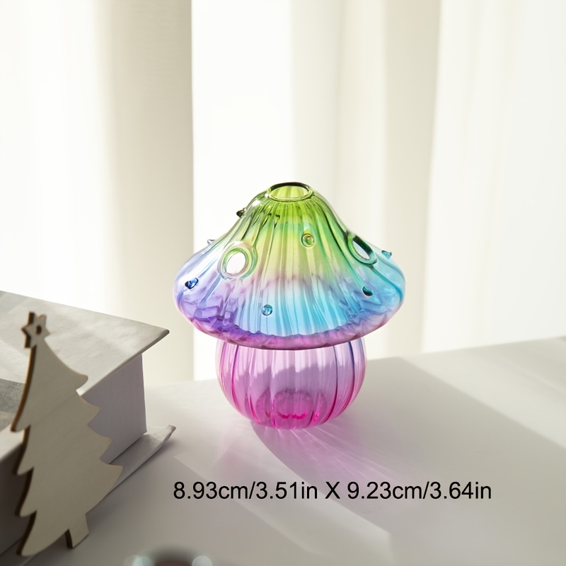 Image of 1pc New Gradient Four- Vase, Three- Mushroom Glass Hydroponic Plant Vase, Courtyard Gardening, Living Room Decoration, Mini Holiday Gift