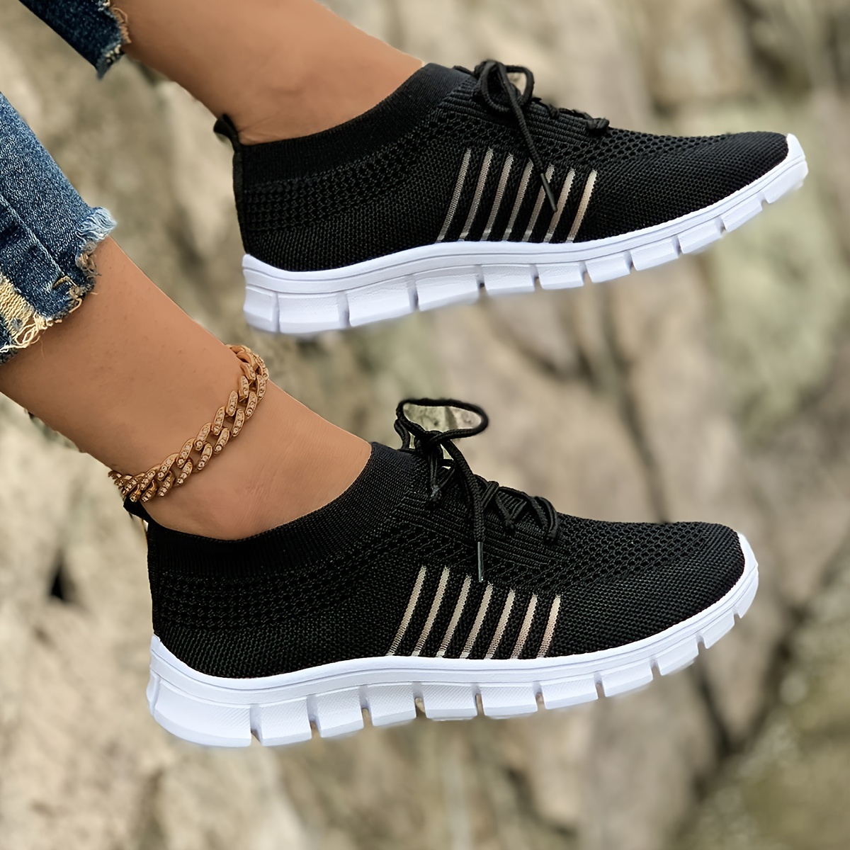 Women's Knit Lightweight Mesh Sneakers Breathable Mesh Lace - Temu