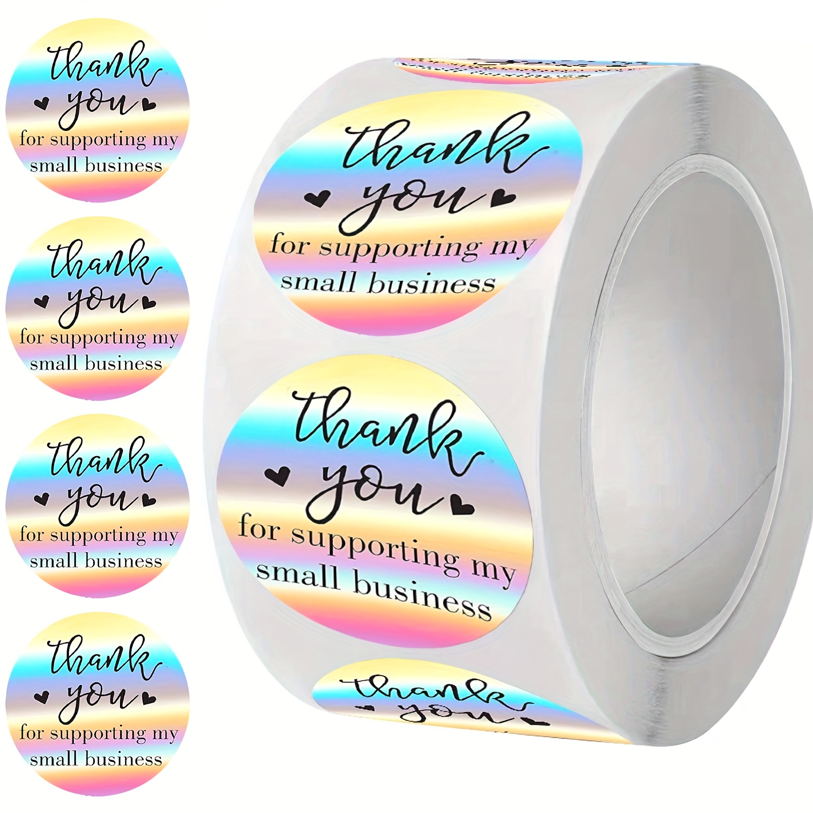 

500pcs Rainbow Holographic Thank-you Stickers, Reusable Paper Labels, 1-inch, For Small Business, Online Retailers, Mailings & Packaging, With Suitable For 14+