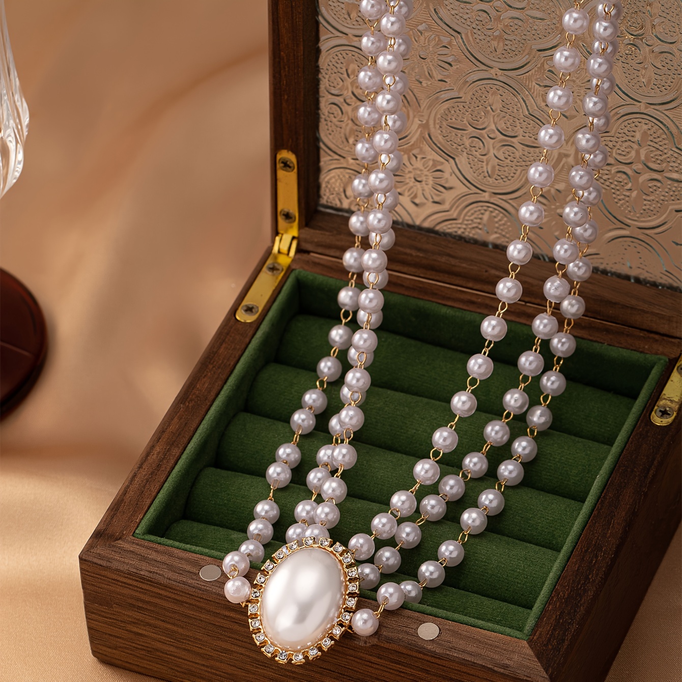 elegant vintage multi strand pearl necklace glass crystal - Temu
