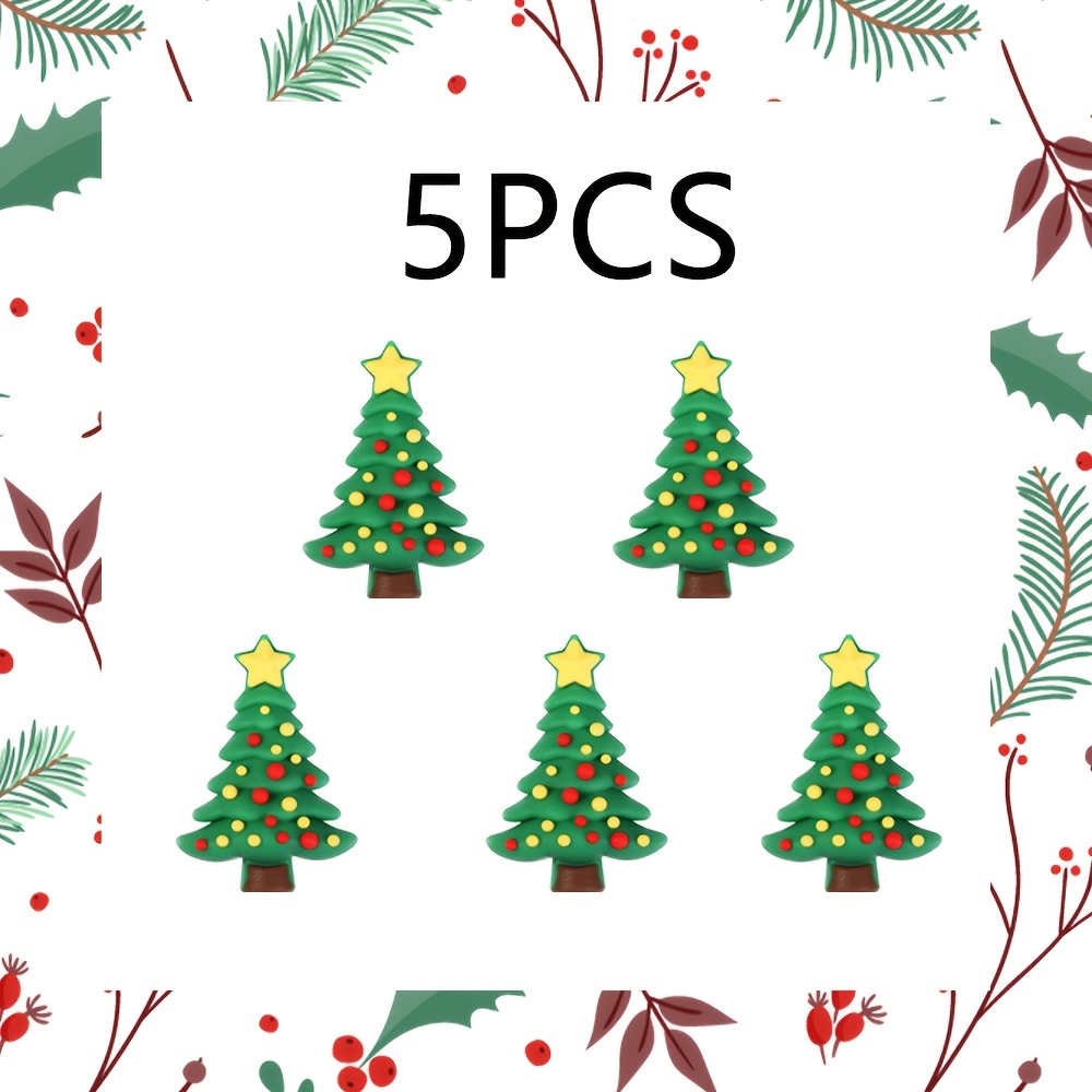 TEMU 5pcs 3d Christmas Tree Silicone Beads, Christmas-themed Beads Suitable For Beaded Pens, Necklaces, Earrings, Jewelry Making Supplies Crafts